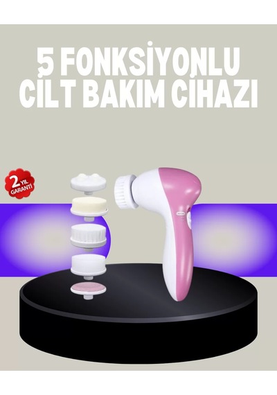 5 Başlıklı Fırçalı Yüz Temizleme Ve Spa Masaj Cihazı Döner Başlık Suya Dayanıklı Mh-hs0009-9473
