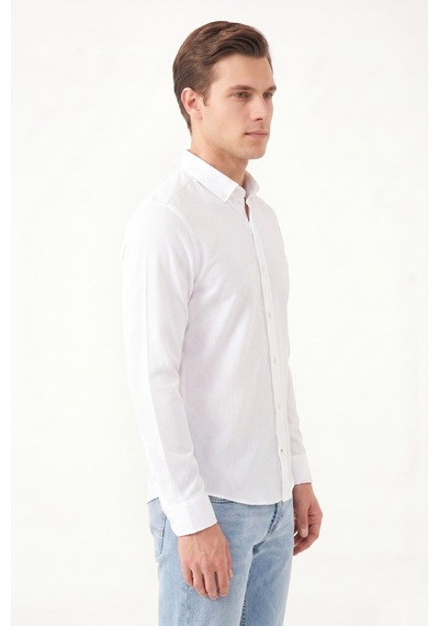 Advante Erkek Spor Slim Fit Uzun Kol Petek Dokulu Gömlek Bgl-st05483 Beyaz