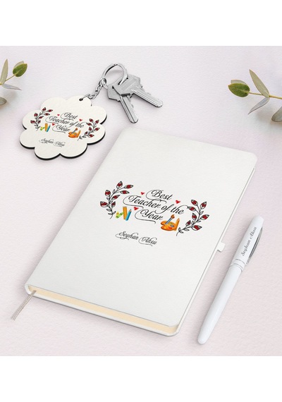 Kişiye Özel Yılın En İyi Öğretmeni Beyaz Defter Kalem Ve Anahtarl N11.3907