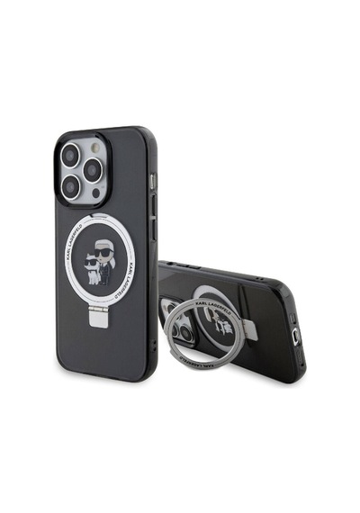 Apple Uyumlu iPhone 15 Pro Max Kılıf Karl Lagerfeld Lisans Magsafe Özellik K&c İkonik Ring Standlı Siyah