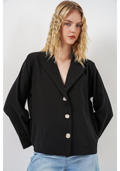 Bigdart Kadın Kruvaze Yaka Oversize Ceket 0747 - Siyah