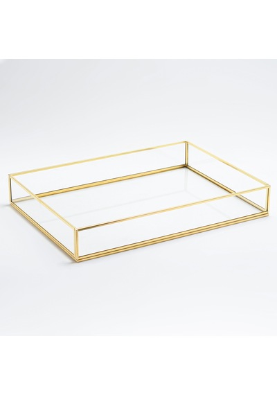 Cam Tepsi Pirinç & Gold 35x25x5cm