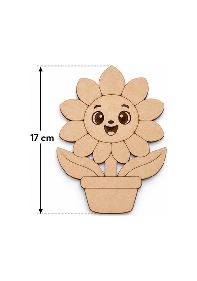 Çocuklar İçin Ahşap Çiçek Boyama Seti 6 Desen 17 Cm Mdf