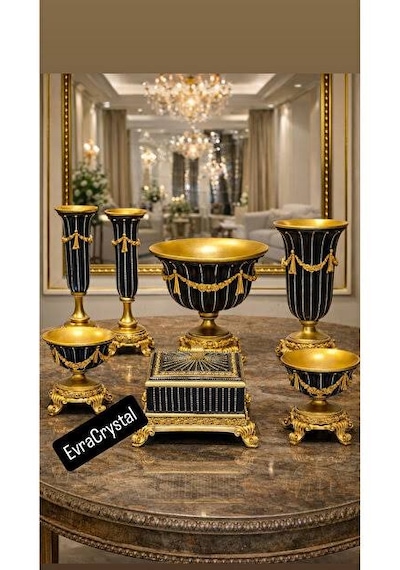 8 Parça Polyester Siyah Renk Konsol Salon Takımı 0