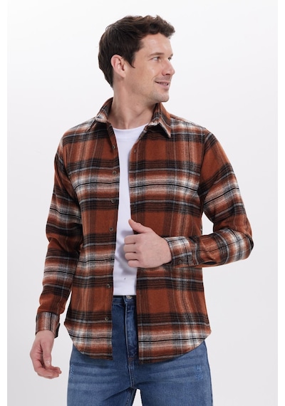 Tudors Erkek Slim Fit Dar Kesim Kareli Kışlık Oduncu Gömlek-42212 Kahverengi Tudors Erkek Slim Fit Dar Kesim Kareli Kışlık Oduncu Gömlek-42212 Kahverengi