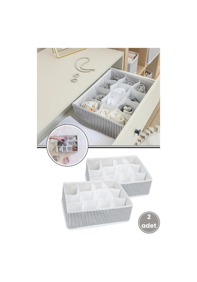 2 Adet 12 Bölmeli Çekmece İçi Düzenleyici, Çok Amaçlı Bebek Çamaşır Çorap Eşarp Organizer 2 Li Set K Diğer
