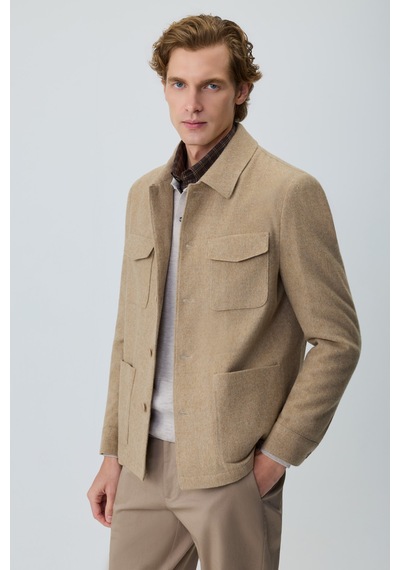 Morven Erkek Bej Trend Yünlü Safari Model Dinamik Fit Gömlek Ceket 27ks022001653 Bej