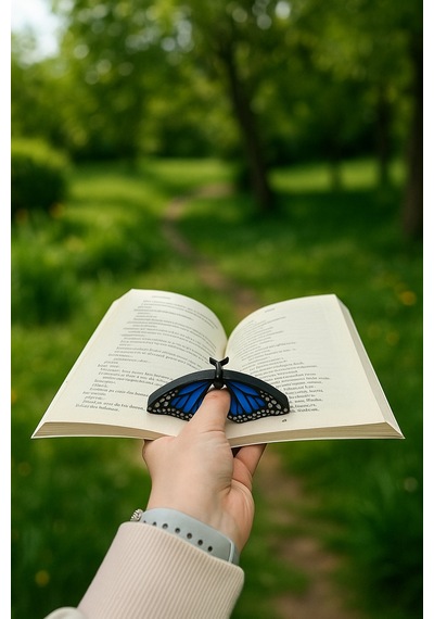 Kitap Ayracı - Sayfa Tutucu - Tek El Kitap Okuma Aparatı Mavi Kelebek
