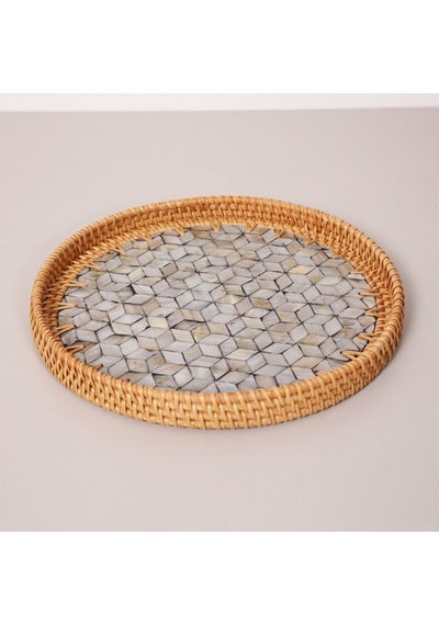 Abstract 30x3 Cm Sedefli Rattan Tepsi & Duvar Dekoru Mix