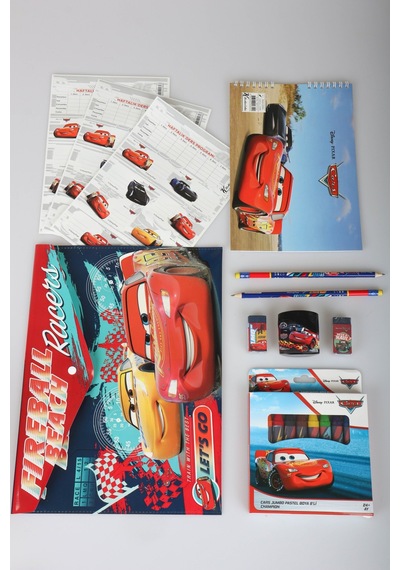 X Dekomus Lisanslı Cars 18 Parça Kırtasiye Seti Resim Defteri,pastel Boya,çıtçıt Dosya Altın
