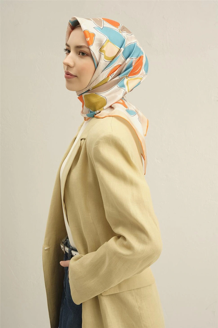 Armine Obje Desenli Saf İpek Twill Eşarp 9314d 36 Çok Renkli