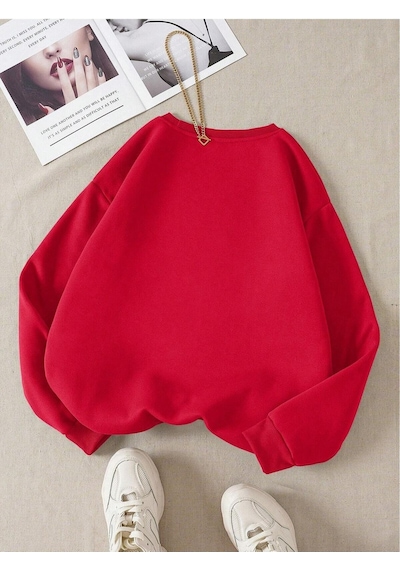 Startmore Kırmızı Unisex Kadın/erkek Los Angeles Renkli Oversize Bisiklet Yaka Pamuklu