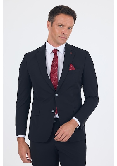 İmza Siyah Mono Yaka Yarım Astar 6 Drop Slim Fit Beli Lastikli Takım Elbise 1001250121 Siyah