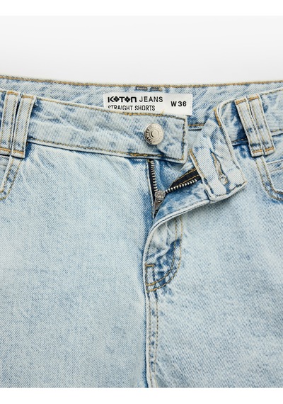 Koton Normal Bel Cepli Pamuklu Pis Paça Regular Fit Mikro Denim Şort Açık İndigo 6sal40242md