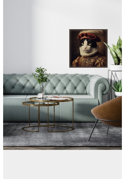 İki Renkli Kedi Poster, Statik Kağıt Premium Baskı Poster, Siyah Beyaz Kedi, Yapay Zeka Tasarım