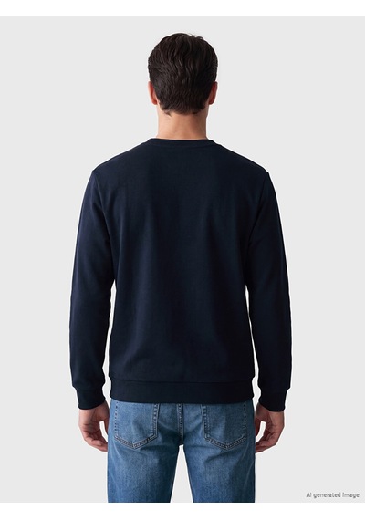 Lcwaıkıkı Classic Lacivert Bisiklet Yaka Nakışlı Erkek Kalın Sweatshirt