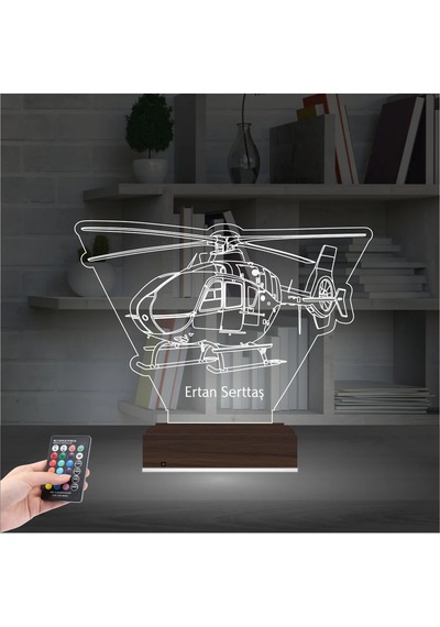 Luvivia Helikopter Pilot Asker Hediye Kişiye Özel 3d Lamba - Masa Gece Lambası V2 Şeffaf