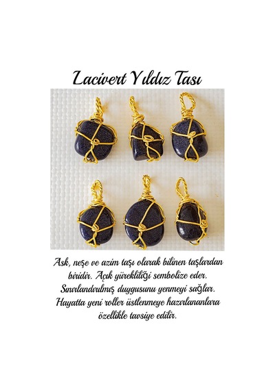 Erilsa Sertifikalı Tel Sargılı Lacivert Yıldız Taşı Kolye - Altın Kaplam Çok Renkli