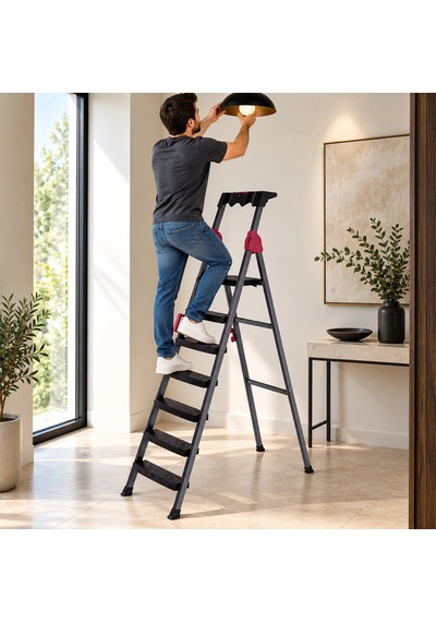 6+1 Basamaklı Metal Merdiven 150kg.taşıma 5468