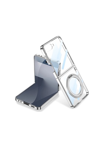 Samsung Galaxy Uyumlu Z Flip 7 M-safe Şarj Özellikli Zore Kıpta Kpt-02 Standlı Kapak Gümüş