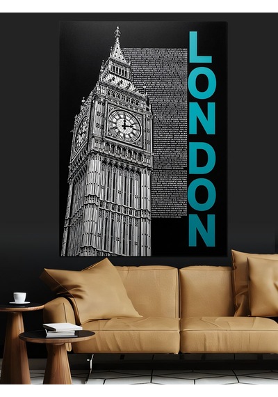 London Big Ben Yazısı Dekoratif Kanvas - Mdf Ahşap Tablo