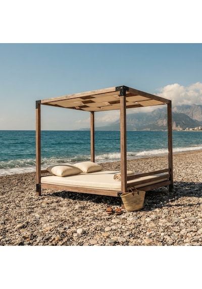 İahşap Pergola - Dalgalı Brandalı Plaj Ve Bahçe Gölgeliği - Dekoratif Köşk Kamelya Ceviz