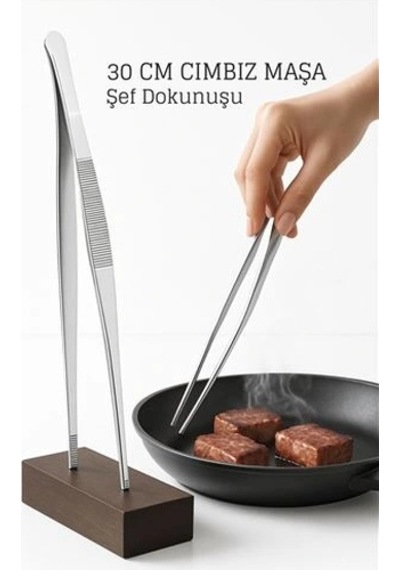 Paslanmaz Çelik Şef Cımbızı 30 Cm Mutfak Maşası Kızartma Maşası