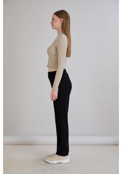 Sortie Collection Simli Örme Pantolon Siyah