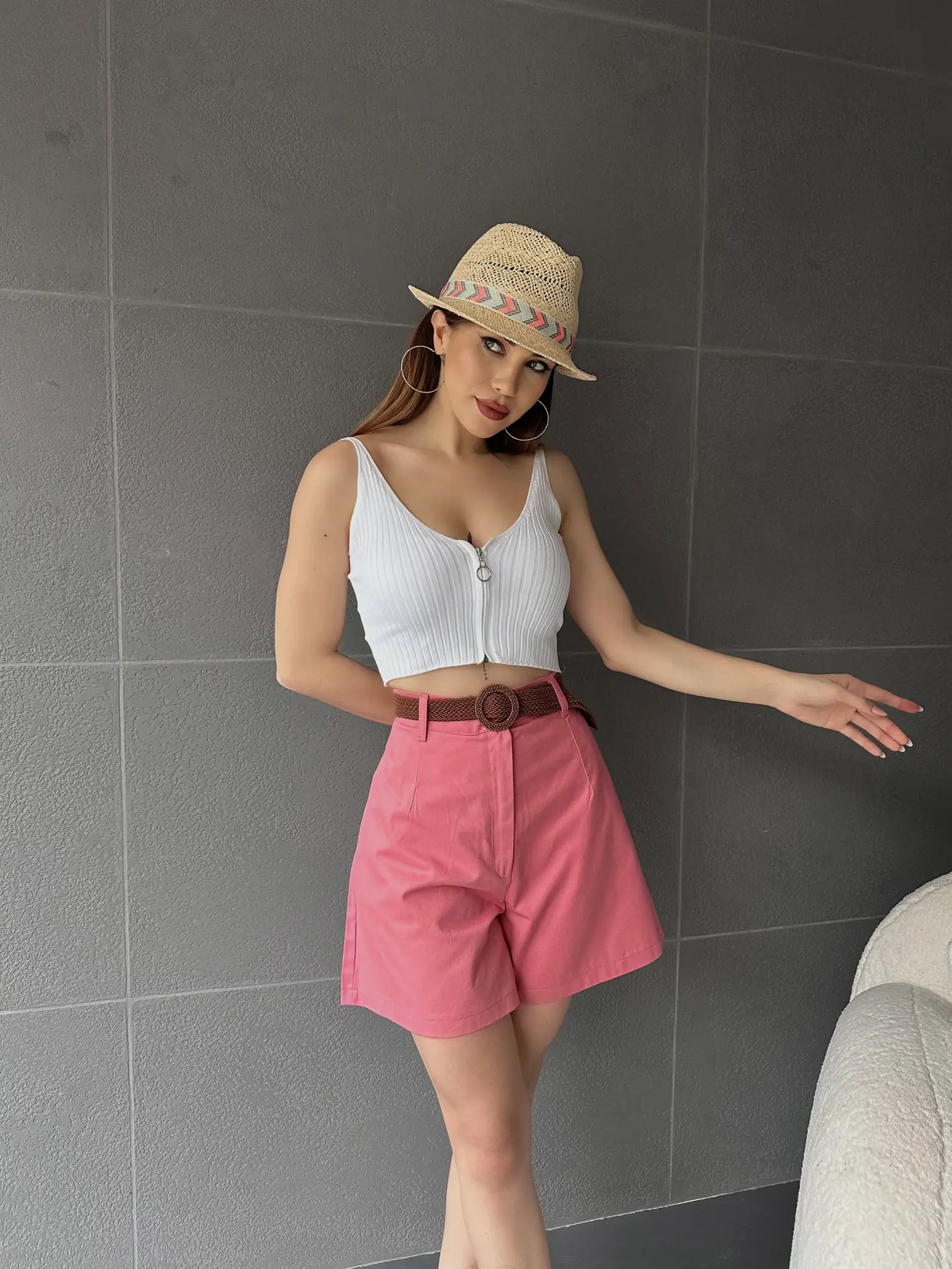 Nido Moda Geniş Paçalı Mom Şort Açık Pembe