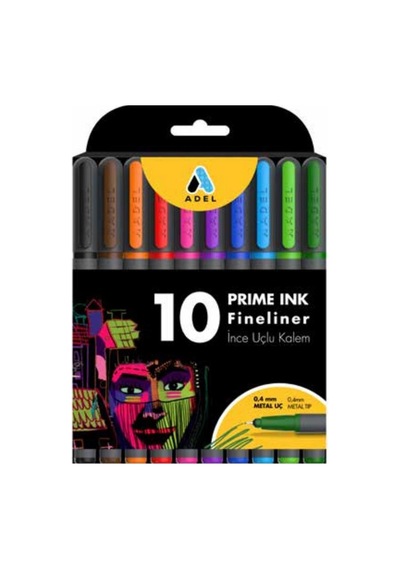 Fineliner 10 lu İnce Uçlu Kalem Prime Ink 10 Renk 1 Paket