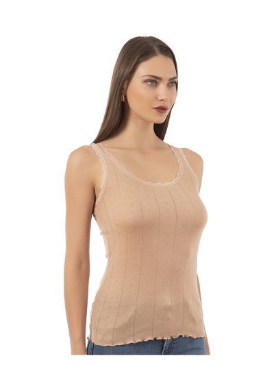 Özkan Underwear Özkan 23493 Kadın Transferli Ribana Esnek Yumuşak Kalın Askılı Atlet Kahve