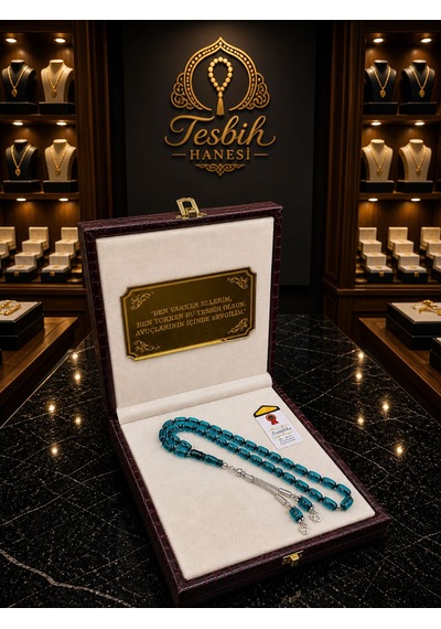 Tesbih Hanesi Ateş Kehribar Tesbih Harfli Kişiye Özel Seri Sıkma Kehribar Tesbih Usta Işi Tesbih Gümüş Kaplama Turkuaz