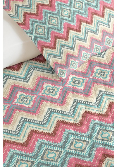 Geometrik Bohem Genç Odası Tek Kişilik Pike Takımı - Boho Etnik 160x220 Cm Kapitone Yatak Örtüsü Ayazlı Defne Demi