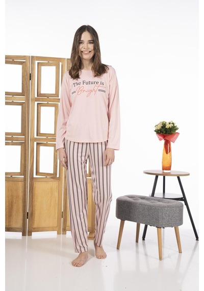 Estiva 24118 Kadın Çizgili Uzun Kollu Yazlık Viskon Pijama Takımı 001