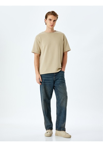 Koton Normal Bel Pamuklu Bol Baggy Jean Pantolon Petrol 5sam40038nd Petrol