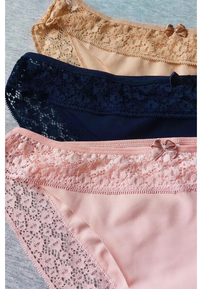 Sensu Kadın Lazer Kesim Dantelli Slip Külot 3'lü Paket Set - Kts3101 Model-2 Yeşil