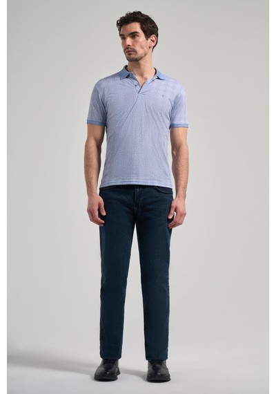 Mavi Kısa Kol Baskılı Pike Polo Yaka Cepsiz Esnek Casual Slim Fit Tişört 1011250150 Mavi