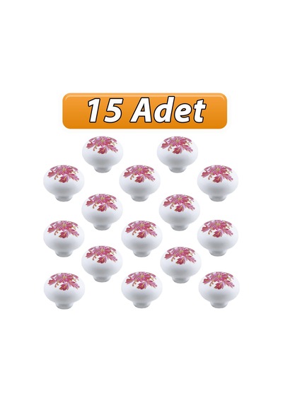 15 Adet Pembe Beyaz Ortanca Çiçek Desenli Polimer Düğme Kulp Mantar Mobilya Mutfak Dolabı Çekmece Kulbu Kulpları Diğer