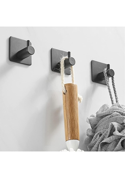 4 Adet Paslanmaz Çelik Mat Siyah Banyo Havlu Askılığı - Havluluk - Bornoz & Lif Askısı -yapışkanlı Diğer