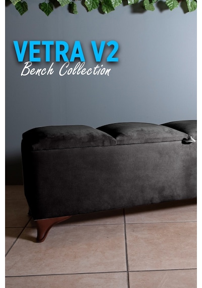 Vetra V2  Antrasit Sandıklı Puf - Dilimli Model 140cm Ceviz Ayaklı Sandıklı Puf Koltuk
