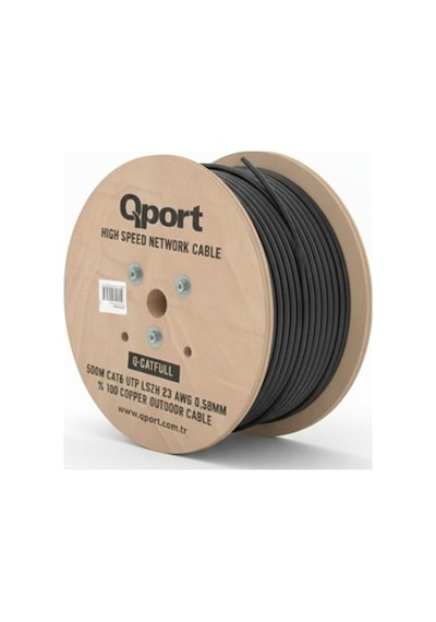 Qport Q-catfull 500 M Lszh Cat6 Outdoor 23awg 0.58mm %100 Bakır Siyah Kablo