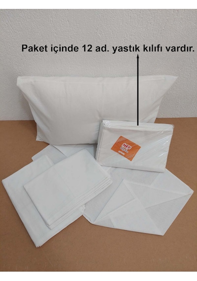 12'li Otel Yastık Kılıfı Beyaz 50x70 | Ekonomik Kapaklı Pamuklu Dayanıklı Yastık Kılıfı Seti