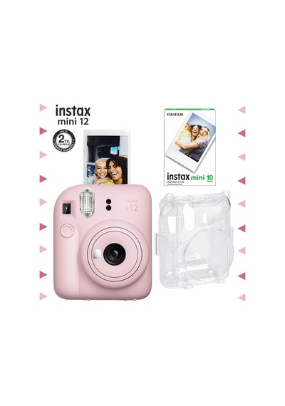 Fujifilm Instax Mini 12 Fotoğraf Makinesi + 10'lu Film + Şeffaf Kılıf Pembe