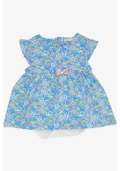 Breeze Kız Bebek Elbise Zıbınlı Çiçek Desenli Fiyonklu 9 Ay-3 Yaş, Mavi