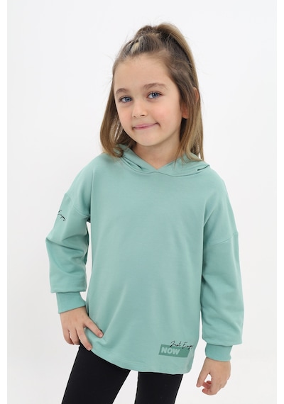 Toontoy Kız Çocuk Relax Fit Kapüşonlu Düşük Omuz Baskılı Sweatshirt - 2 İplik Lila
