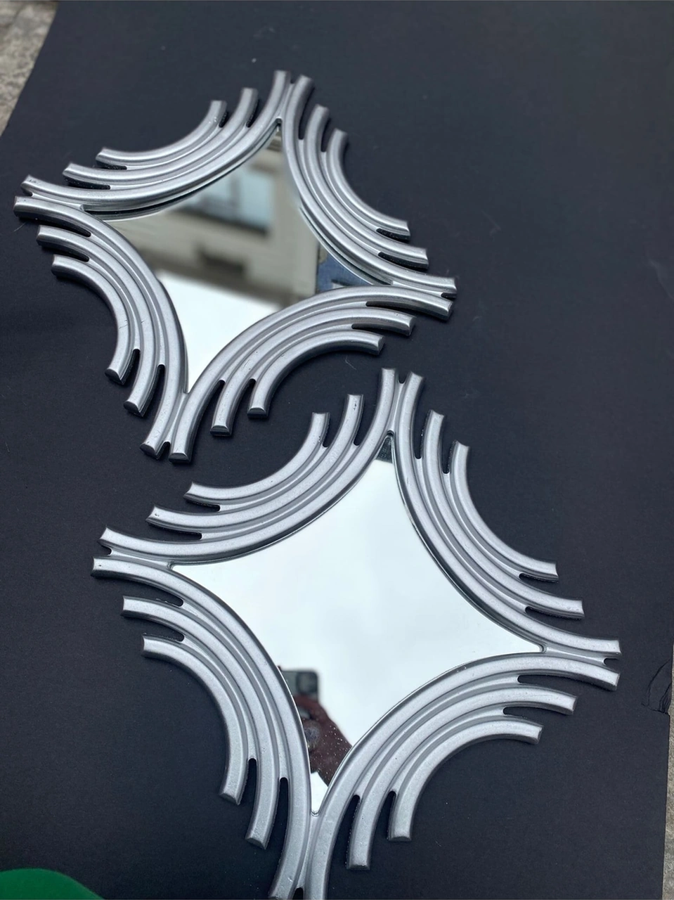 Dekoratif Polyester Ikili Kare Ayna Takımı Gümüş