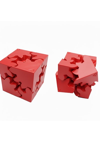 Mekanik Dişli Çarklı Zeka Küpü Hareketli Puzzle Yapı Bloğu - Eğitici Zeka Küpü Stres Oyuncağı-kırmızı
