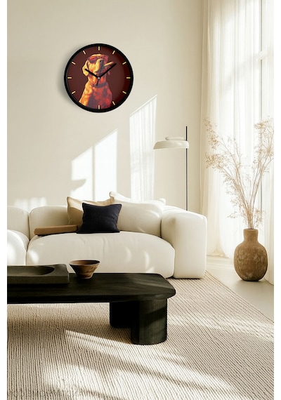 Cool Golden Köpek Tasarım Modern Duvar Saati - 25cm - Önü Camlı Siyah Kasa - Sessiz Mekanizma-jh0520 Siyah