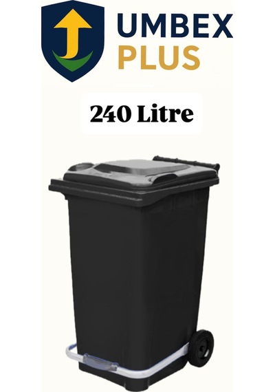 Plastik Metal Pedallı Çöp Konteyneri 240 Litre Konteyner - Isıya Dayanıklı Malzeme - Siyah