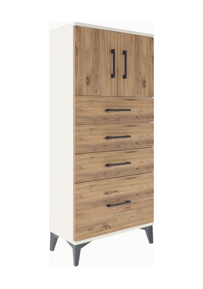 Arges Dolap Tek Raflı 4 Çekmeceli 2 Kapaklı 60x30x134 Aytaşı-çam Aytaşı